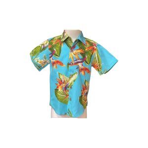 NEW CORADORABLES boys birds of paradise shortsleeve "kalani" aloha shirt in blue